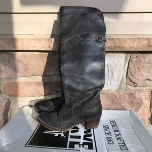Frye leather tall , to the knee black boots/size 8